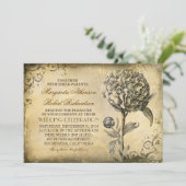 シャクヤクの開花を持つヴィンテージの素朴な結婚式招待状 招待状 (スタンド正面)