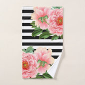 シャクヤクの黒のストライブ柄 バスタオルセット (ハンドタオル)