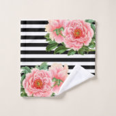 シャクヤクの黒のストライブ柄 バスタオルセット (ウォッシュタオル)