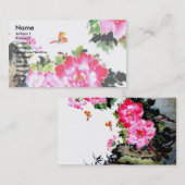 シャクヤク及び蝶または中国のな絵画のデザイン 名刺 (正面/裏面)