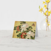 シャクヤク及び蝶Hokusaiの日本人のファインアート カード (黄色い花)