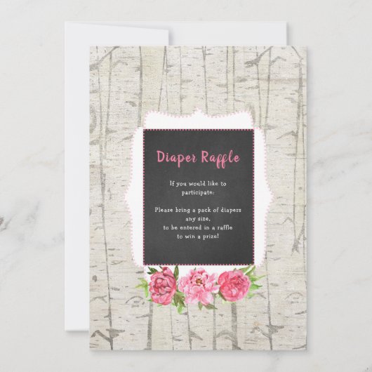 シャクヤク + 樺の木のベビーは振りかけます + おむつのラッフル 招待状 (裏面)