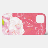 シャクヤク、珊瑚のピンクのダマスク織のモノグラムのなiPadの空気箱 Case-Mate iPhoneケース (裏面 (横))