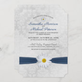 シャスタデイジーネイビーブルーリボン結婚式招待状 招待状 (正面/裏面)