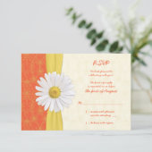 シャスタデイジー オレンジ、黄色、象牙色のウェディング返信カード 出欠カード (スタンド正面)