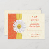 シャスタデイジー オレンジ、黄色、象牙色のウェディング返信カード 出欠カード (正面/裏面)