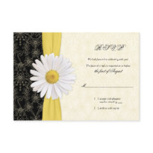 シャスタデイジー ブラック イエロー アイボリー 結婚式 返信カード