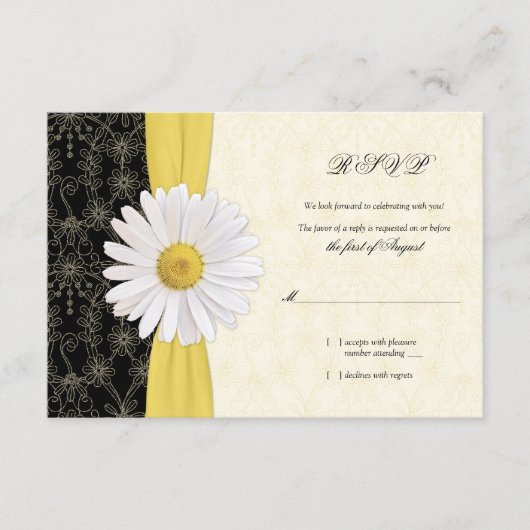 シャスタデイジー ブラック イエロー アイボリー 結婚式 返信カード (正面)