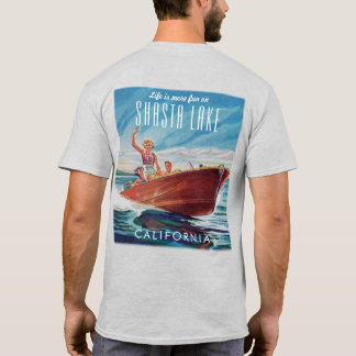 シャスタレイクカリフォルニアヴィンテージボートバックプリント Tシャツ