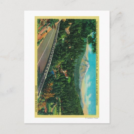 シャスタ山を離れた太平洋高速道路 ポストカード (正面)