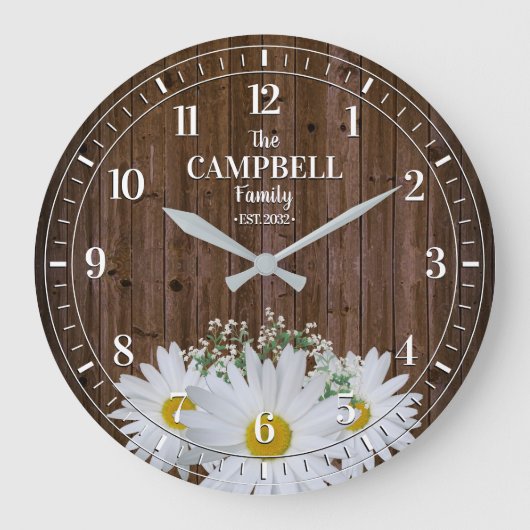 シャスタ素朴デイジーとウッドファミリー名 ラージ壁時計 (正面)