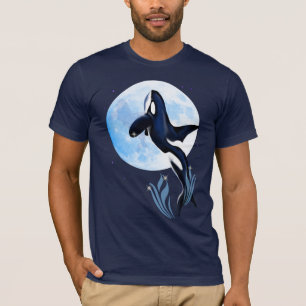 シャチおよび月のワイシャツの跳躍 Tシャツ