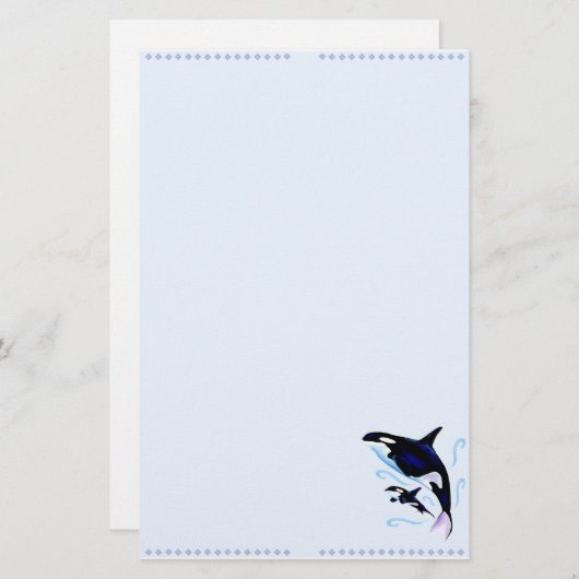 シャチのお母さんおよび赤ん坊の文房具 便箋 (正面/裏面)