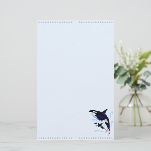 シャチのお母さんおよび赤ん坊の文房具 便箋 (スタンド正面)