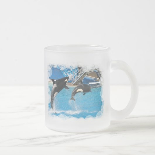 シャチのクジラのガラスコーヒー・マグ フロストグラスマグカップ (右)