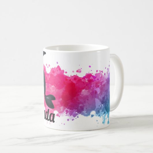 シャチのクジラのピンクの（ばちゃばちゃ）跳ねるのマグ コーヒーマグカップ (正面右)