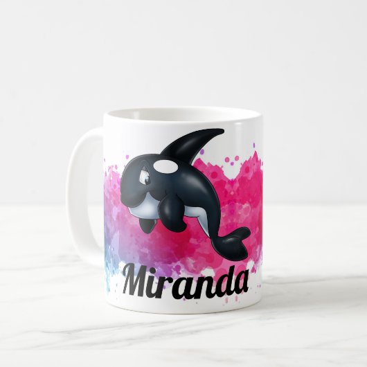 シャチのクジラのピンクの(ばちゃばちゃ)跳ねるのマグ コーヒーマグカップ (正面左)