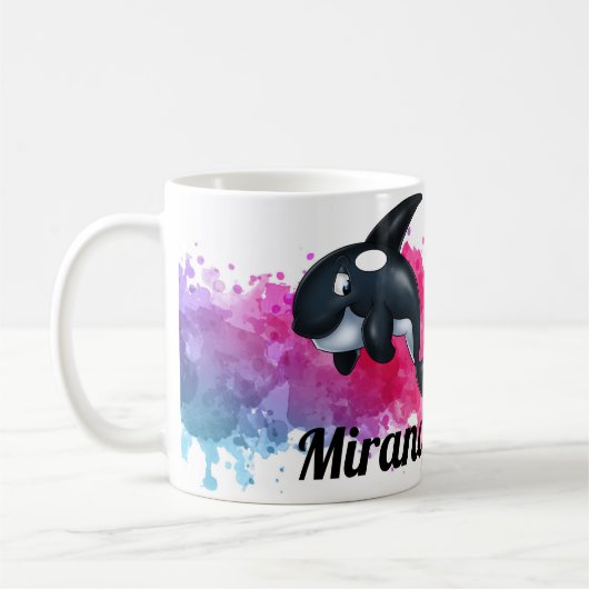 シャチのクジラのピンクの（ばちゃばちゃ）跳ねるのマグ コーヒーマグカップ (左)