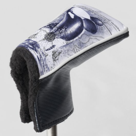 シャチのクジラのヴィンテージの地図の青 ゴルフヘッドカバー (3/4 正面)