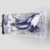 シャチのクジラのヴィンテージの地図の青 ゴルフヘッドカバー (正面)