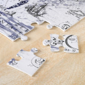 シャチのクジラのヴィンテージの地図の青 ジグソーパズル (側面)