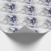 シャチのクジラのヴィンテージの地図の青 ラッピングペーパー (角)