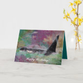 シャチのクジラの挨拶状の誕生日、よく、BonVoyage カード (黄色い花)