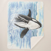 シャチのクジラの水彩画を破ること シェルパブランケット (正面)