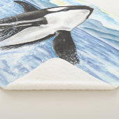 シャチのクジラの水彩画を破ること シェルパブランケット (3/4)