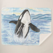 シャチのクジラの水彩画を破ること シェルパブランケット (正面(横))