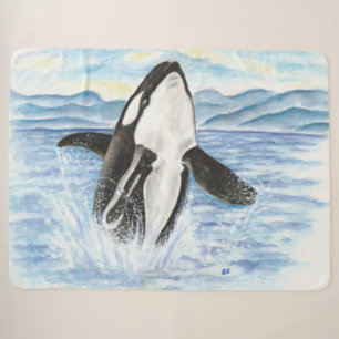 シャチのクジラの水彩画を破ること シェルパブランケット