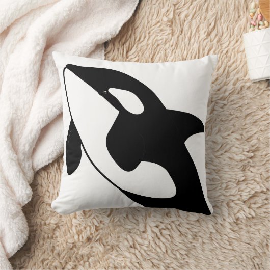 シャチのクジラの白黒正方形の枕 クッション (ブランケット)