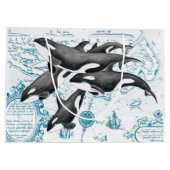 シャチのクジラ家族の古代青 ラージペーパーバッグ (裏面)