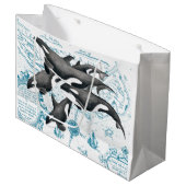 シャチのクジラ家族の古代青 ラージペーパーバッグ (正面アングル)