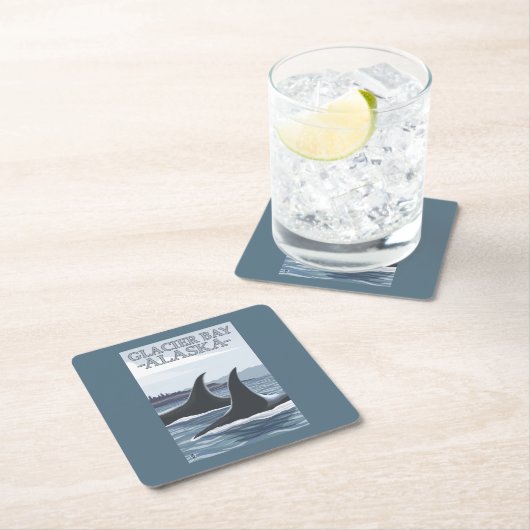 シャチのクジラ#1 -グレーシャー入江、アラスカ スクエアペーパーコースター (インサイチュ)