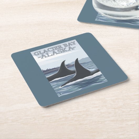 シャチのクジラ#1 -グレーシャー入江、アラスカ スクエアペーパーコースター (アングル)