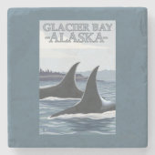 シャチのクジラ#1 -グレーシャー入江、アラスカ ストーンコースター (正面)