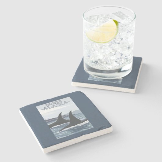 シャチのクジラ#1 -ホーマー、アラスカ ストーンコースター (横)