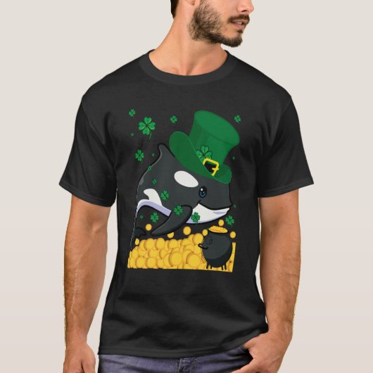 シャチのクローバー聖パトリックの日 Tシャツ (正面)