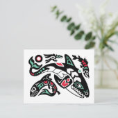 シャチのシャチ及びサケ- Haidaのカラー・グラフィック ポストカード (スタンド正面)