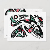 シャチのシャチ及びサケ- Haidaのカラー・グラフィック ポストカード (正面/裏面)