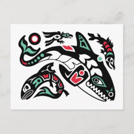 シャチのシャチ及びサケ- Haidaのカラー・グラフィック ポストカード