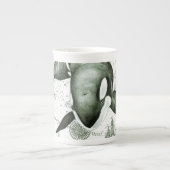 シャチの地図の緑 ボーンチャイナマグカップ (正面)