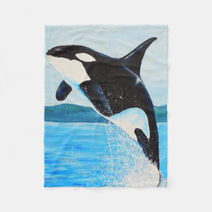 シャチの絵画 フリースブランケット