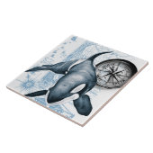 シャチの青いコンパスのヴィンテージの地図 タイル (側面)