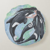 シャチのFaeryの妖精のシャチの陰陽 ラウンドクッション (裏面)