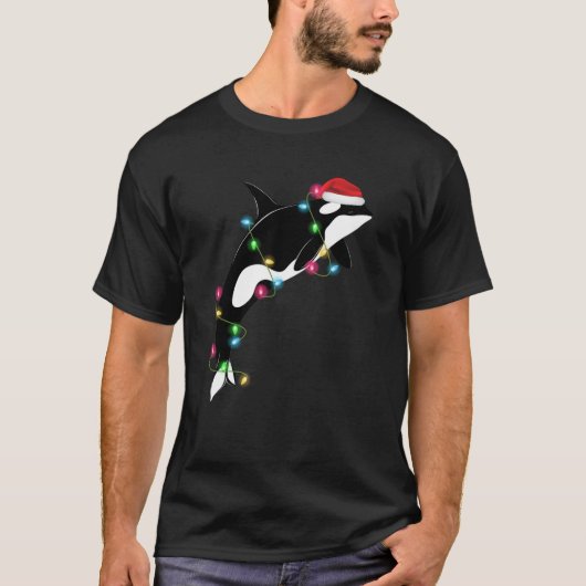 シャチ サンタ帽子 クリスマス 海 アニメ Tシャツ (正面)