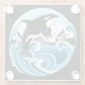 シャチ 海の青い波 ガラスコースター (裏面)