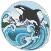 シャチ 海の青い波 シール (正面)