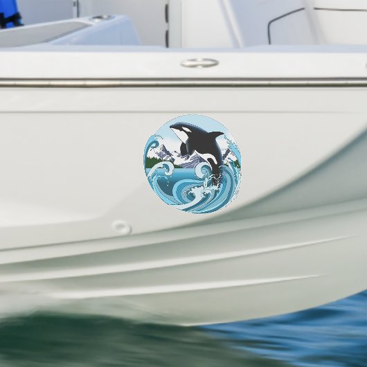 シャチ 海の青い波 シール